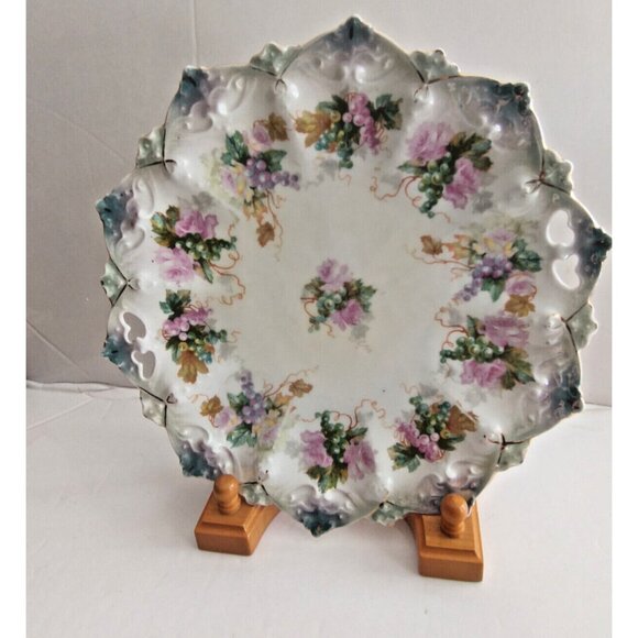 Antique MZ Austria Finger Hole Platter Collectible Hand Painted Platter 10 1/4" - Picture 4 of 16